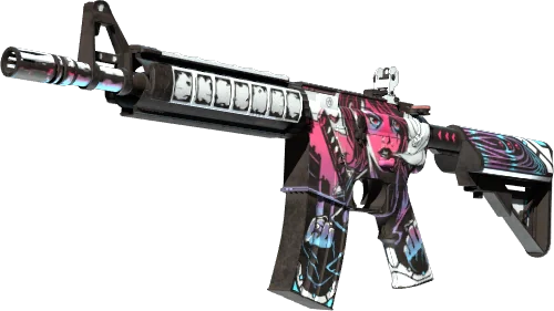 CS2 M4A4 Neo-Noir rifle with purple graphic-novel artwork