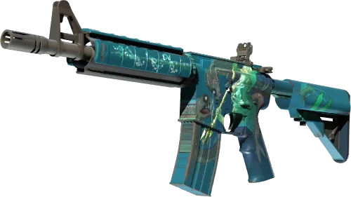 CS2 M4A4 Poseidon rifle with blue Greek mythology artwork